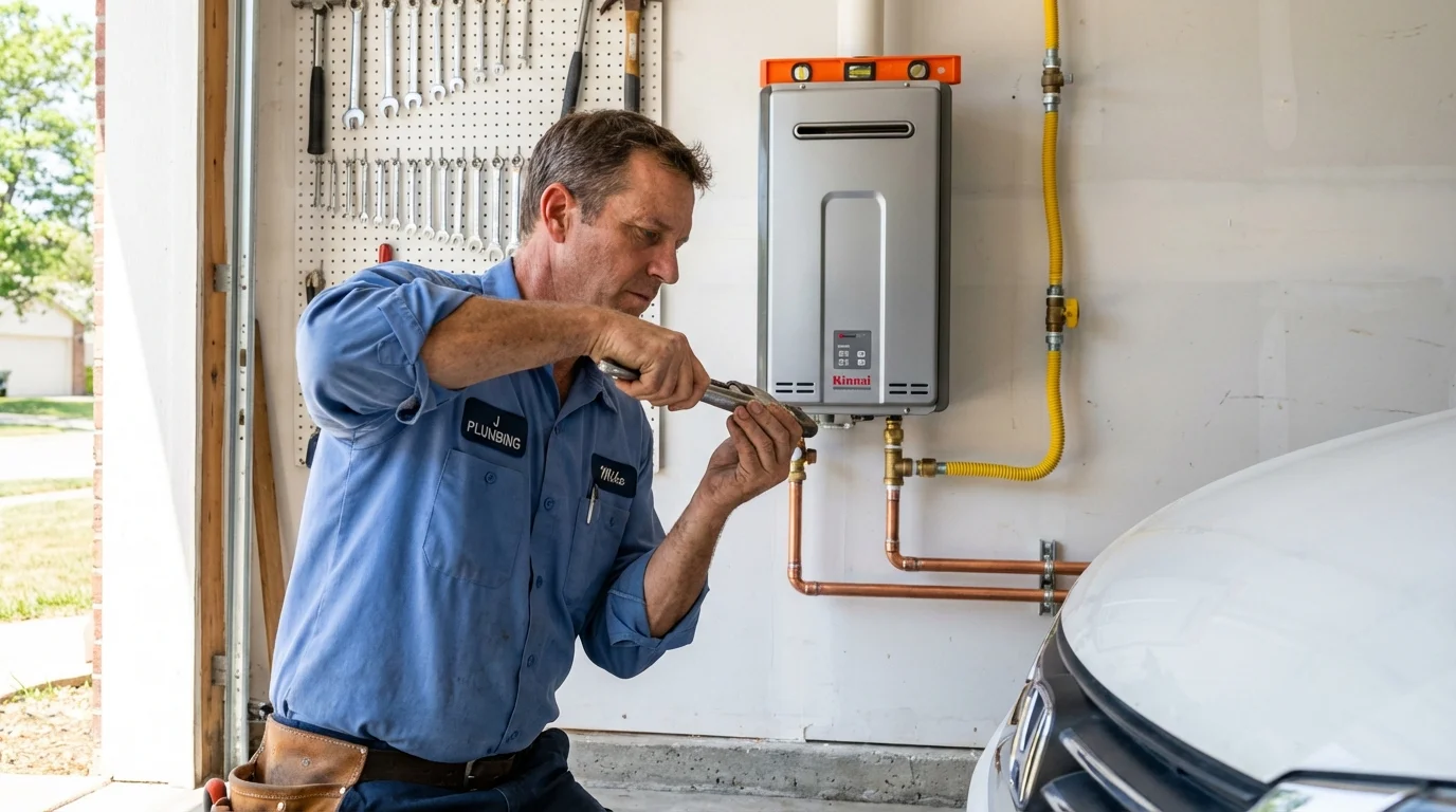 Tankless water heater installation by a Johns Plumbing LLC plumber in Brussels